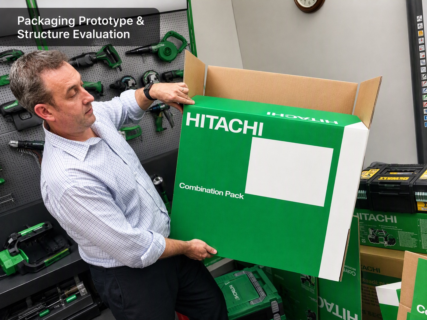 Physical Hitachi printed sample box being reviewed in the Sydney showroom