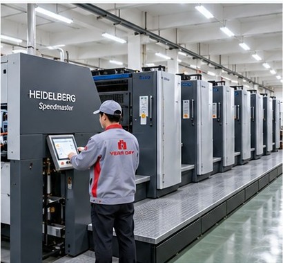 High-speed offset printing press in the press hall