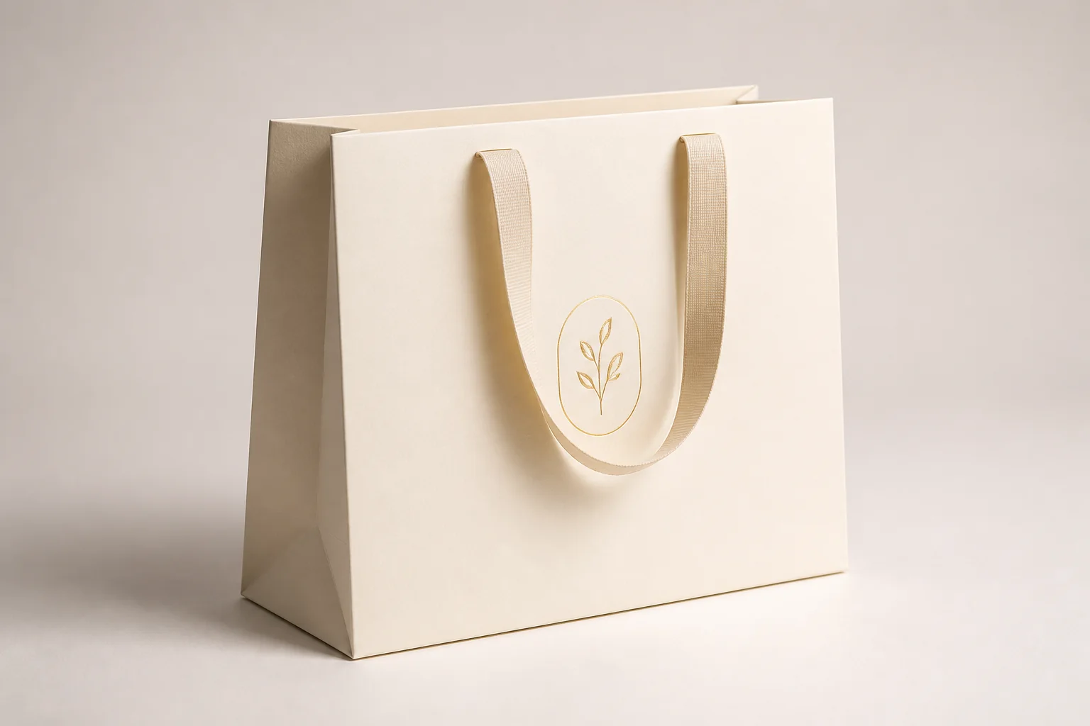Cream gift paper bag with ribbon handles