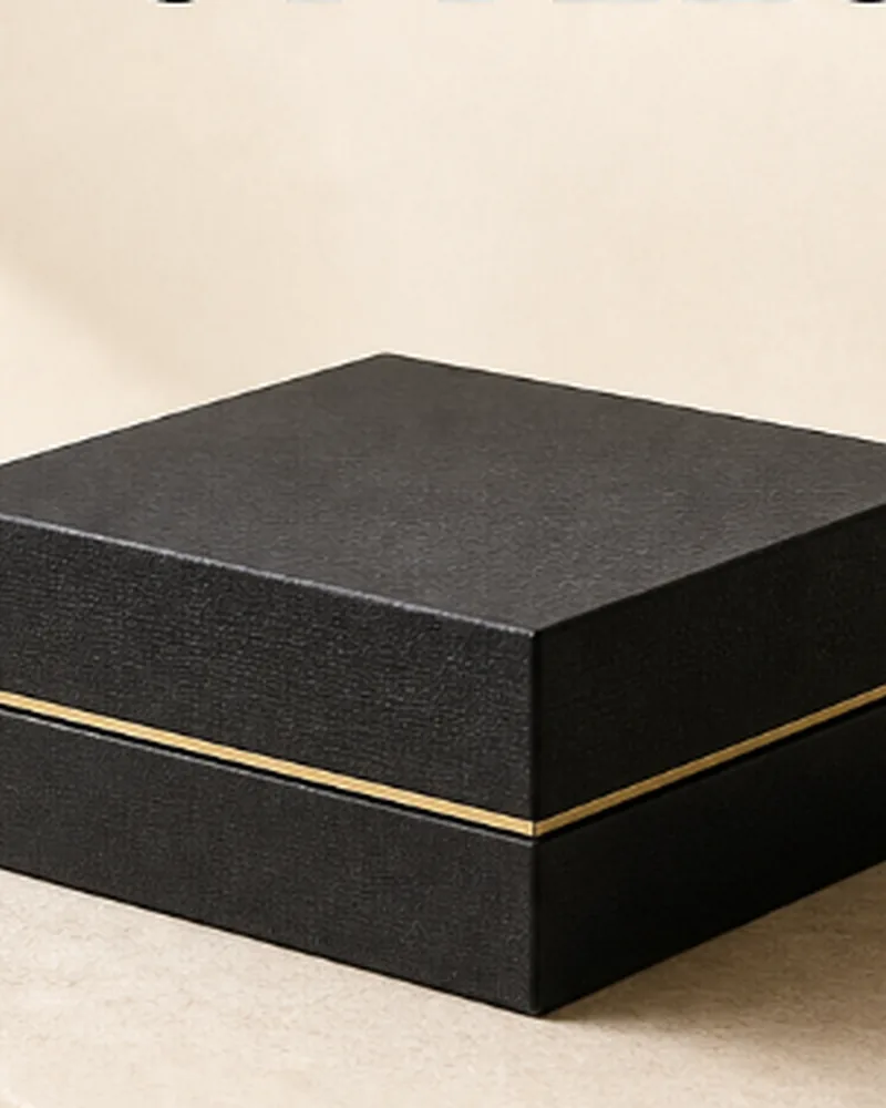 Black lid and base gift box with gold edge detail