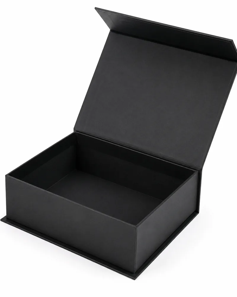 Open black magnetic rigid gift box