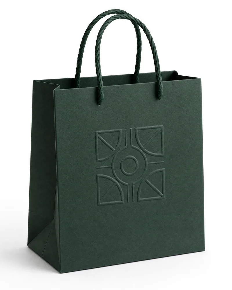 Dark green luxury paper gift bag with rope handles
