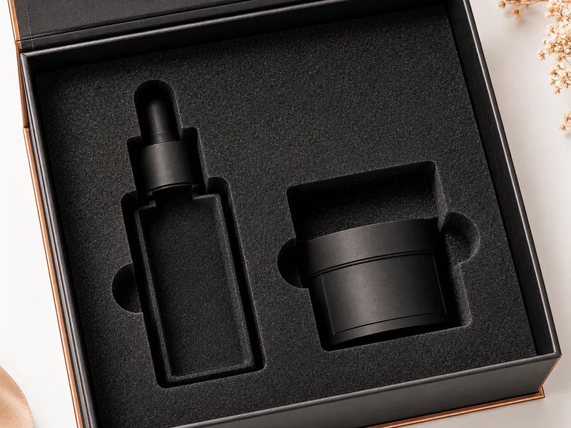 Matte black rigid box with precision-cut product insert